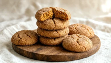 Stack of soft pumpkin snickerdoodle cookies with crackled cinnamon-sugar tops